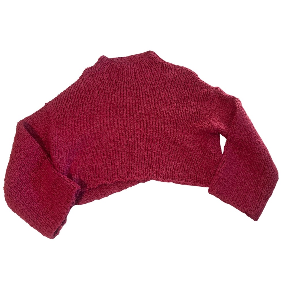 Anthropologie Raspberry Pink Chunky Knit Cropped Mock Neck Sweater Womens Medium